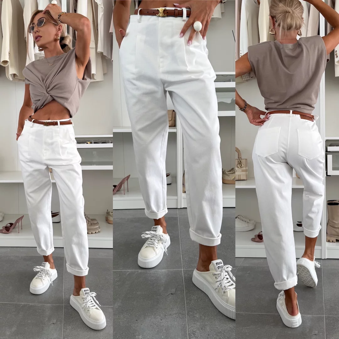 SPODNIE Z BAWEŁNĄ EFFECT BIAŁE