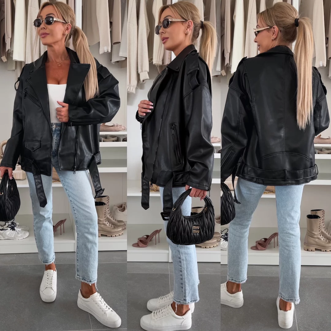 KURTKA Z EKO-SKÓRY MANG CZARNA