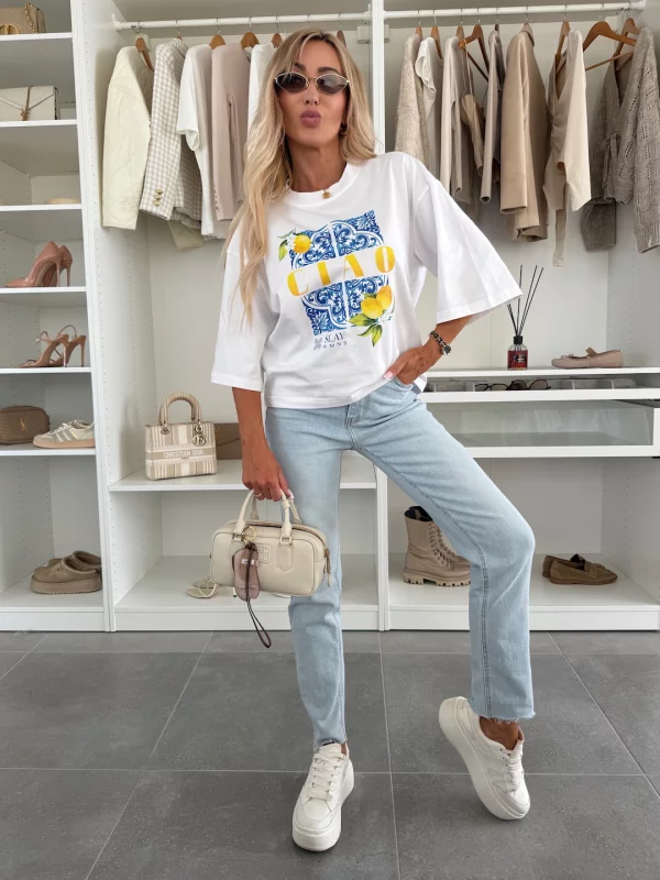 T-SHIRT Z BAWEŁNĄ CIAO BIAŁY Ubrania, obuwie oraz dodatki dla kobiet